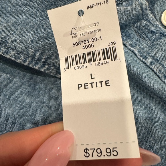 NWT Gap Womens Denim Flowy Short Dress Blue Size Large Petite Puff Sleeves - Picture 7 of 9